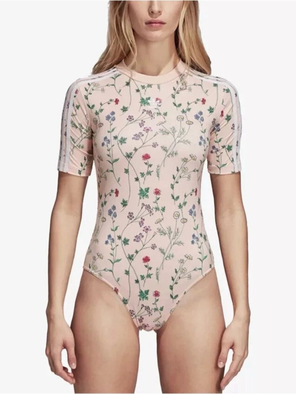 Adidas Pink Floral Bodysuit Size Large SS 2018 Valentine Collection
